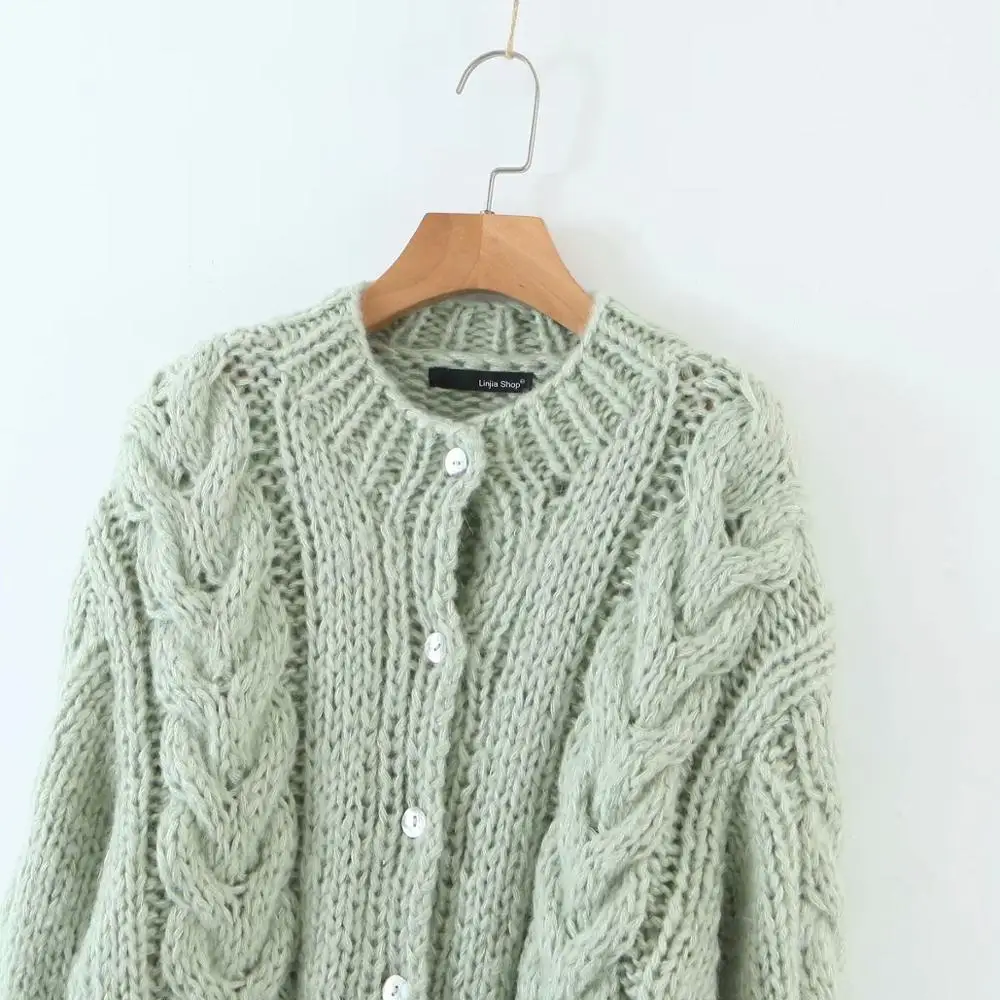 

New Women Hand-made Knit Cardigan o-neckline Long Sleeves button Sweater Casual femme vetement ropa mujer