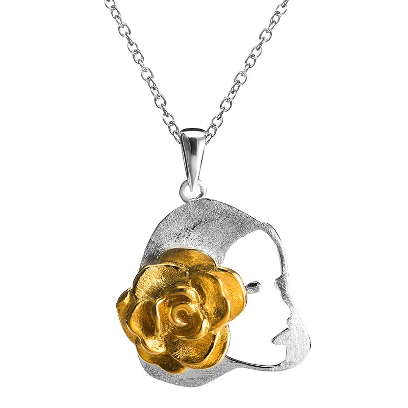 

s925 pure silver woman pendant new antique necklace female ins cold wind temperament clavicle chain rose girl pendant Jewelry
