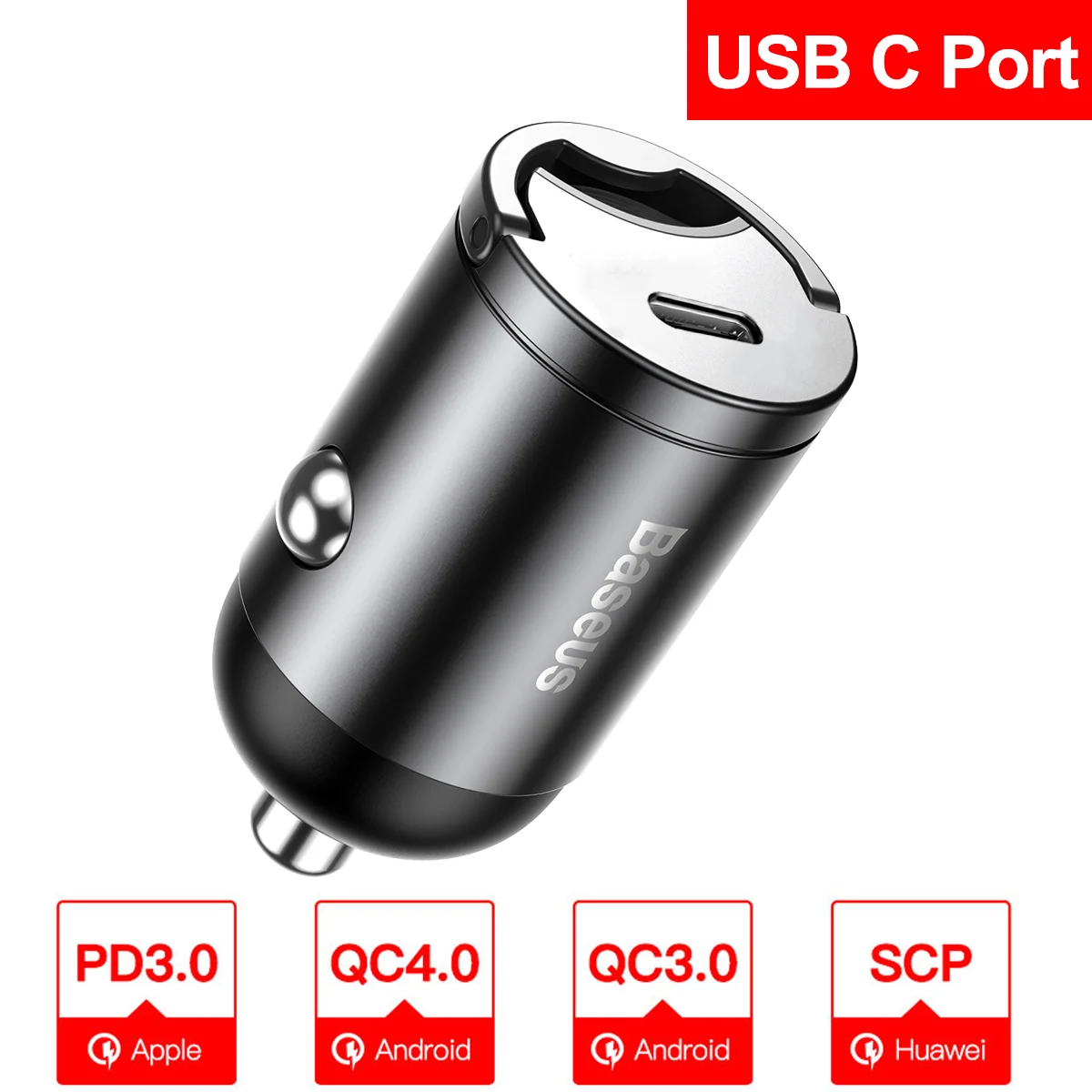 Type C Port Gray Baseus Quick Charge 4,0 3,0 USB Автомобильное зарядное устройство для iPhone 11 Pro Max huawei P30 QC4.0 QC3.0 QC 5A быстрое PD USB C автомобильное зарядное устройство для телефона - Тип штекера: Type C Port Gray