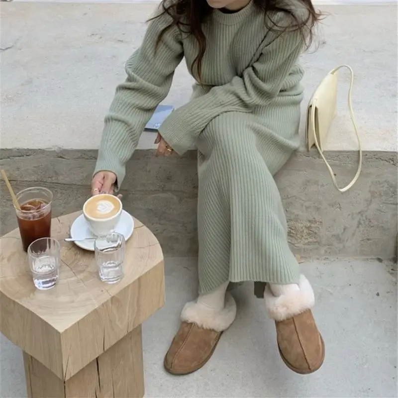 Women'S Stripe Outfit Autumn Winter Warm Two-Piece Set O-Neck Loose Sweater With High Waist Bag Hip Knitted Pencil Skirt Setup |