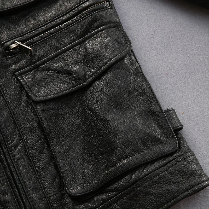 

Brand Men's Spring Autumn Cowhide Casual Outwear Genuine Leather Coat Male Vintage Motorcycle Rider Black Jacket