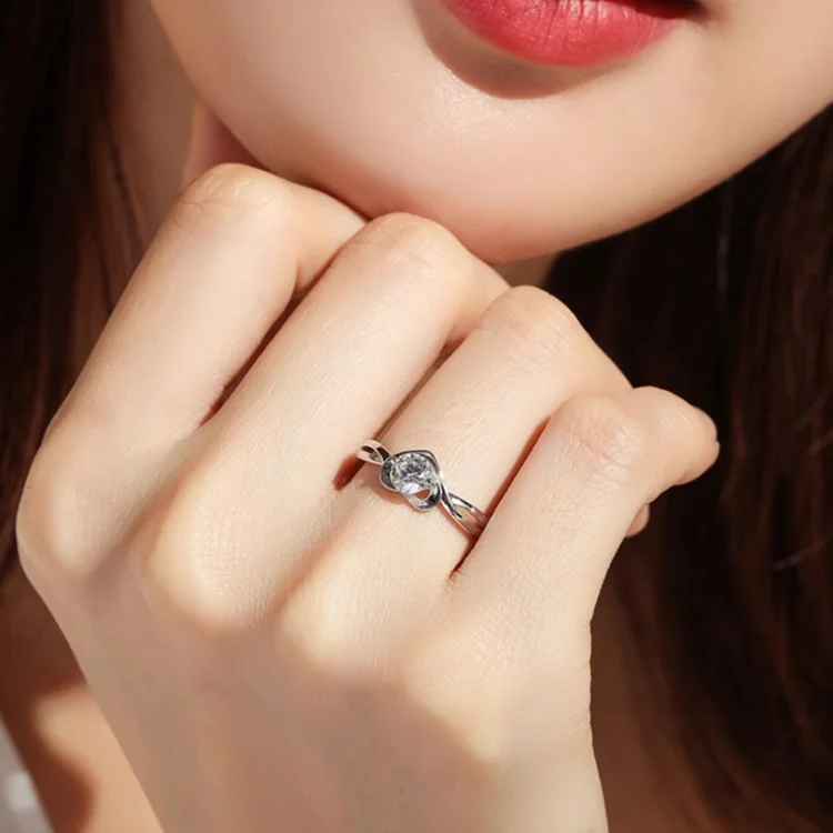

925 Sterling Silver Ring Heart Love Jewelry Diamond Rings for Women Resizable Rings Wedding Ring