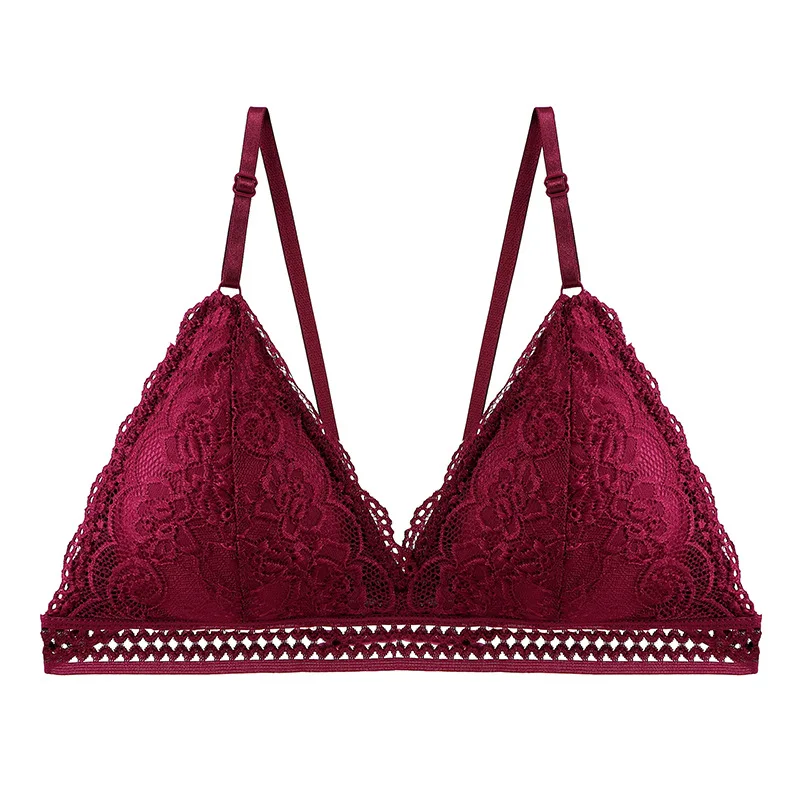 

UZGGI 1/2PCS Women Bralette French Style Lace Bras Girls Triangle Cup Lingerie Deep V Wireless Underwear Soft Thin Seamless Bra