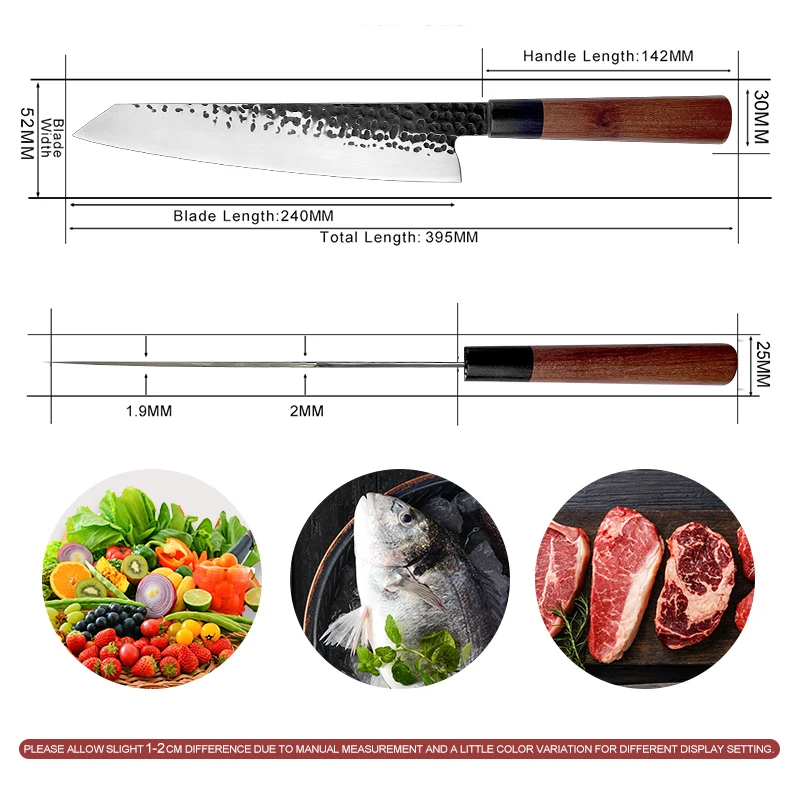 9 5 дюймовый кованый кухонный нож Kiritsuke с лезвием Молотка из нержавеющей стали