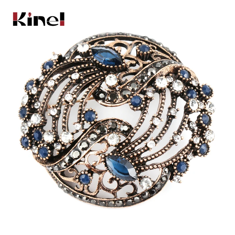 Blue Kinel модное с зеленым кристаллом цветок брошь булавки воротник для женщин Одежда Аксессуары Античное золото Броши старинные украшения - Окраска металла: Blue