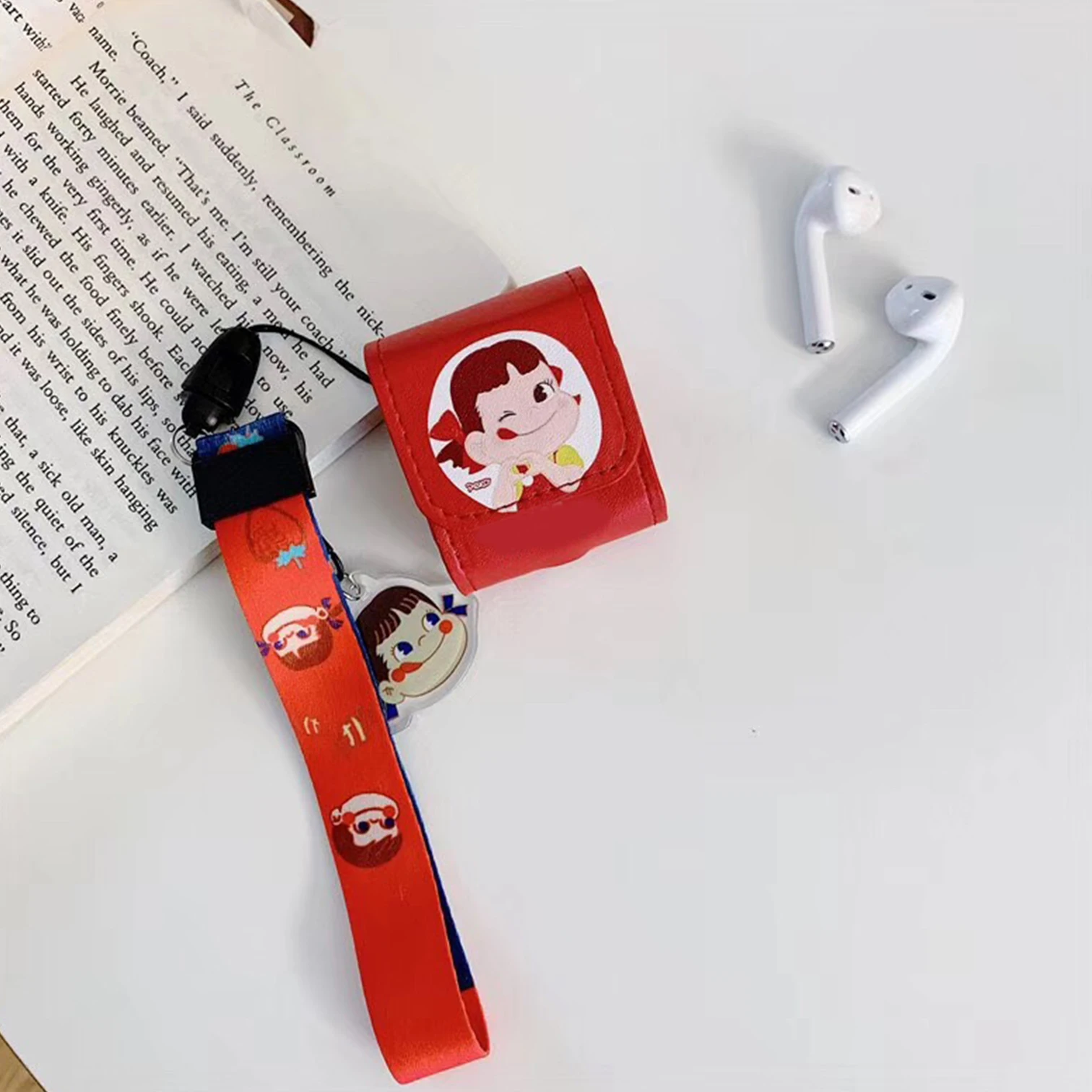 C1 Чехол для Airpods, роскошный кожаный чехол с вишней/брелок с фигурками из мультфильмов, ремешок, аксессуары, чехол для Air pods, 2 брелка, чехол для наушников - Цвет: C1