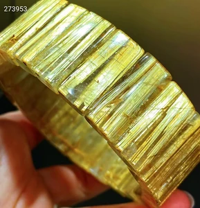 Gneuine Natural Gold Rutilated Quartz Flower Bracelet 24.6x12.5x7mm Big Clear Rectangle Beads Brazil Women Men Wealthy AAAAAAA