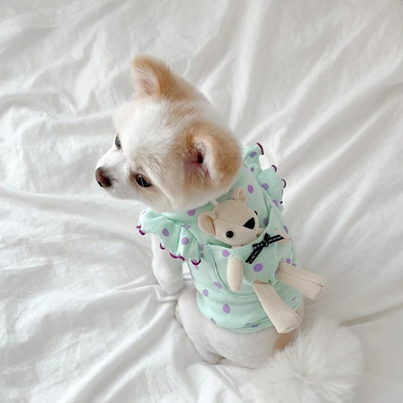 Ropa bonita de dibujos animados para perros, jersey de lunares de verano, ropa transpirable para mascotas, ropa de dos patas para cachorros, camisa Base para adorados-3
