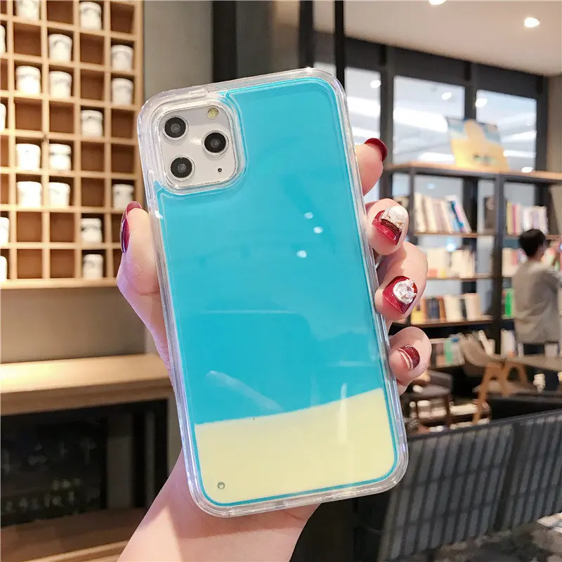 Светящийся чехол с неоновым песком для iPhone 11 Pro XR XS Max X 6 6S 7 8 Plus, светится в темноте, жидкий блеск, зыбучий песок, чехол для телефона