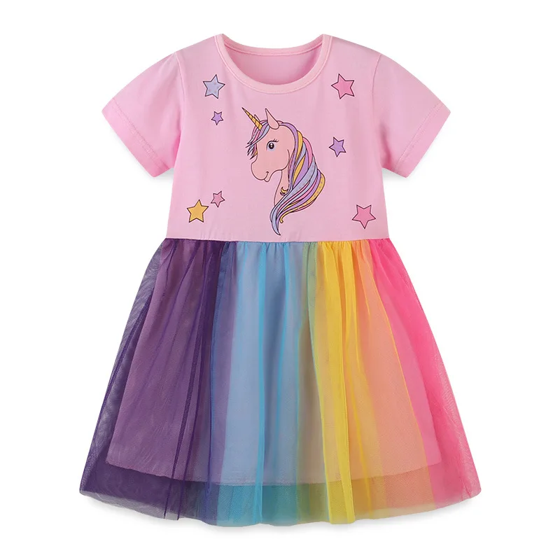 

Short sleeve girls dress net yarn summer new product cartoon color yarn princess dress cute child yarn skirt 1004 01