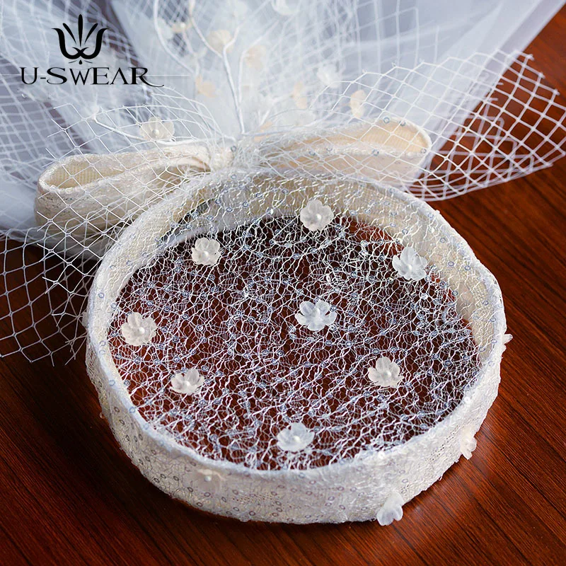 Шляпа для невесты ручной работы шелковая льняная сетчатая Фата сценический