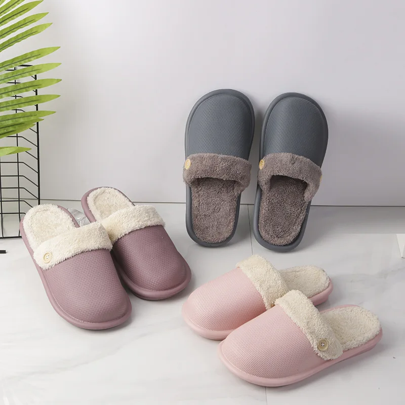 

Rimocy Warm Winter Home Slippers Women 2021 New Button Non-slip Indoor Slides Woman Comfortable Soft Flat Heel Plush Slippers