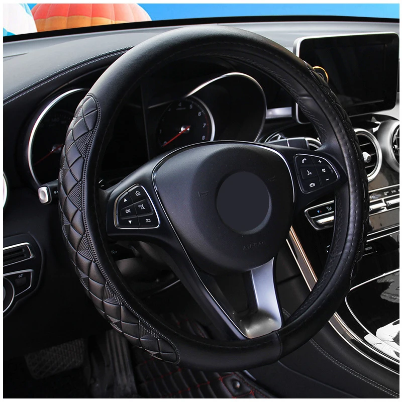 

Big Truck Bus Van Lorry Car Steering Wheel Cover Wrap Wear-resistant Checkered For 36 38 40 42 45 47 50 CM Car Styling Protecter