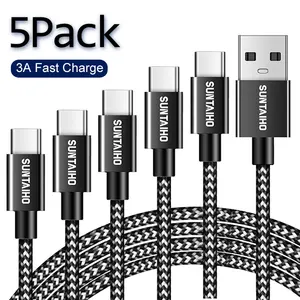 5pack usb type c cable for samsung s21 ultra s10 plus redmi note9 fast charging wire cord usbc charger mobile phone type c cable free global shipping