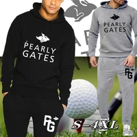 mens pearly gates golf logo printed hoodies set spring and autumn hooded tops and sweatpants sport solid jogging suit for male