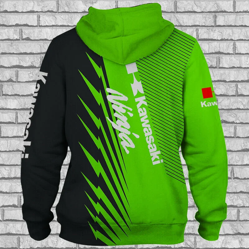 

Kawasaki Men's Hoodie Car Logo 3D Digital Printing Harajuku Style High Quality Pullover Outdoor Car Logo Sweatshirt