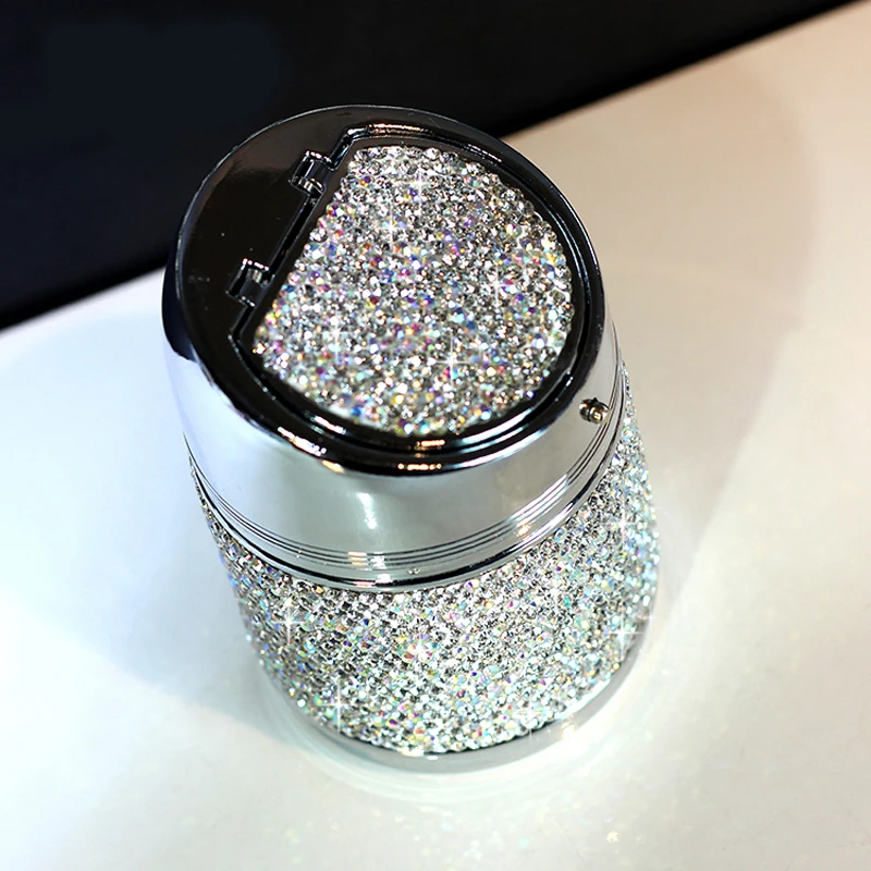 

Luxury Diamond Crystal Car Ashtray Metal Cup Holder Rhinestone Auto Ashtrays Portable Creative Women Girls Bling Car Accessories