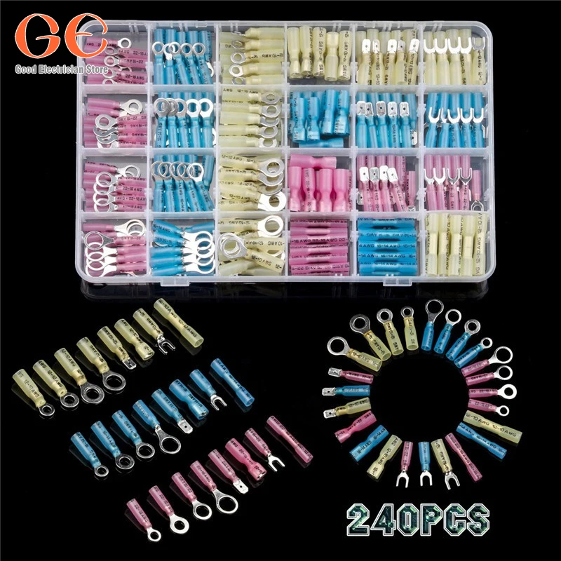 

240X Insulated Heat Shrink Electrical Connectors Wire Crimp Terminal Spade Kit