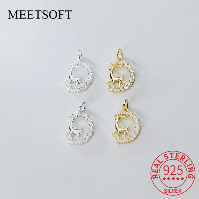 

MEETSOFT Roamantic 925 пробы серебряная Луна и Сика олень циркониевые амулеты DIY аксессуары для оформления