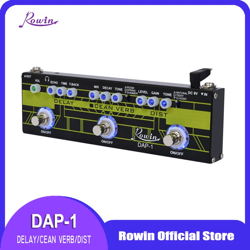Rowin гитары мульти эффект педаль 3 в 1 эффекты DAP отложенный сигнал/Океанский
