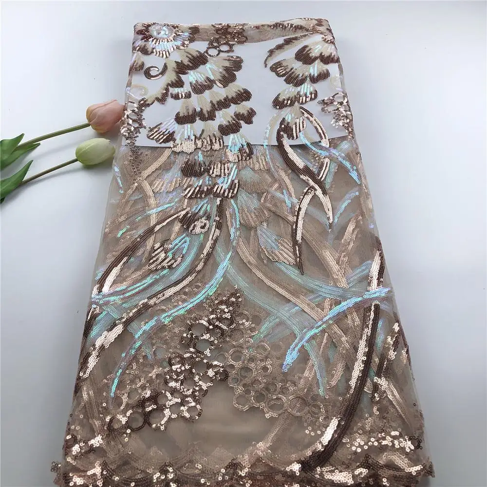 

African Net Lace Fabric, High Quality Elegant Sequins Nigerian Wedding Lace Fabrics 5Yards Sequins French Tulle Lace JHS18