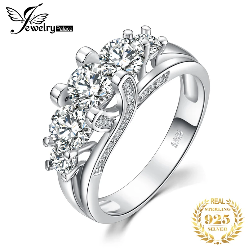 JewelryPalace Винтаж 3 камня 2.8ct кубического циркония свадебные Обручение кольцо