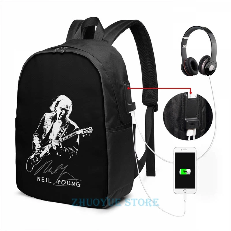 Neil Young ржавчины никогда не спит музыка фолк рок USB заряд рюкзак школьные сумки Для