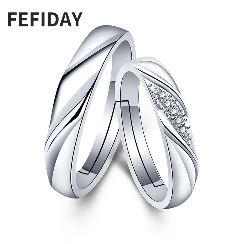 Регулируемое обручальное кольцо FEFIDAY с кристаллами и цирконием для мужчин женщин