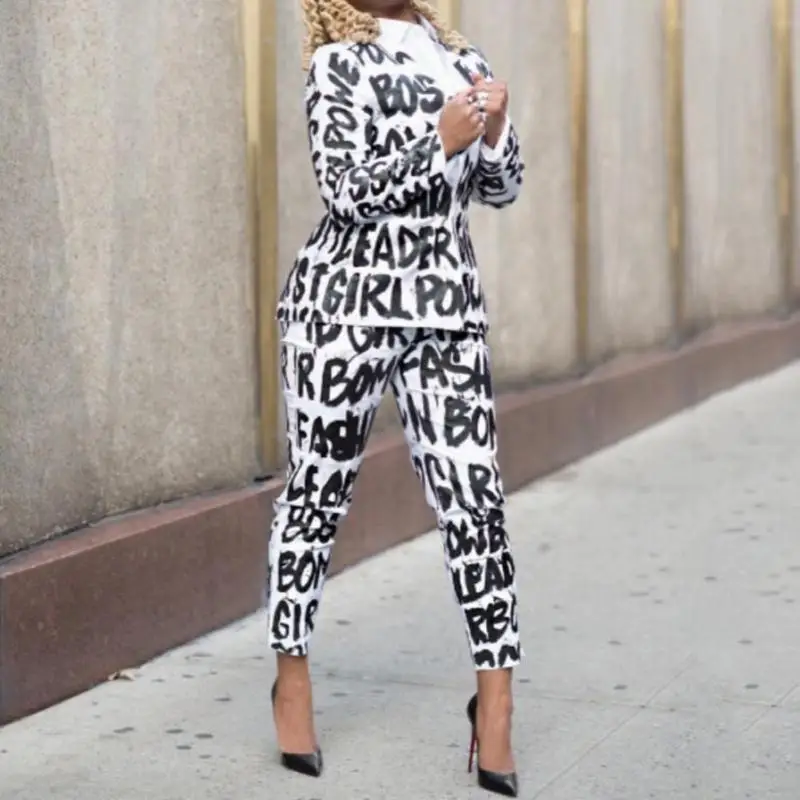 2019 комплект женской одежды с буквенным принтом Модный повседневный осенний