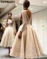 muslim prom dresses 2022 champagne long sleeves a line evening gowns women formal party night graduation lace robes de soir%c3%a9e