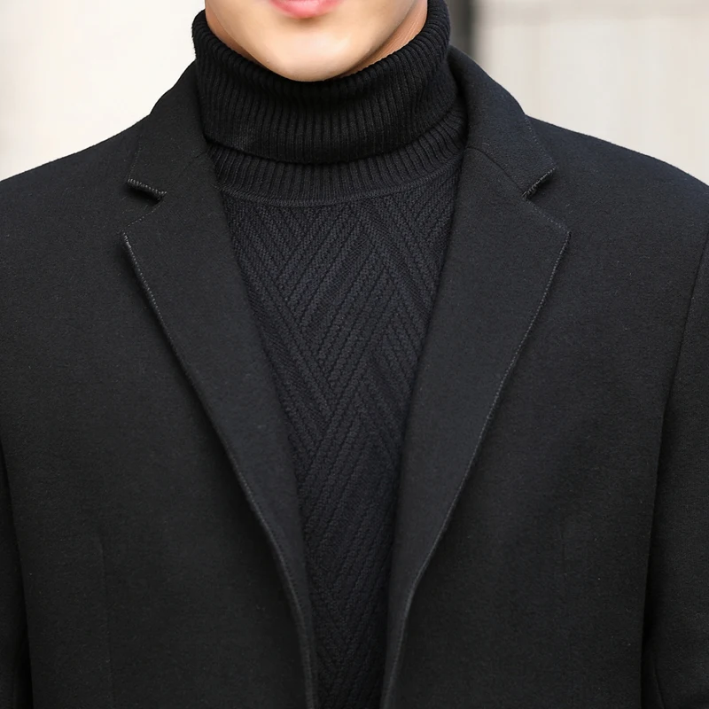Модное мужское шерстяное пальто зимний однотонный мягкий Тренч с отложным