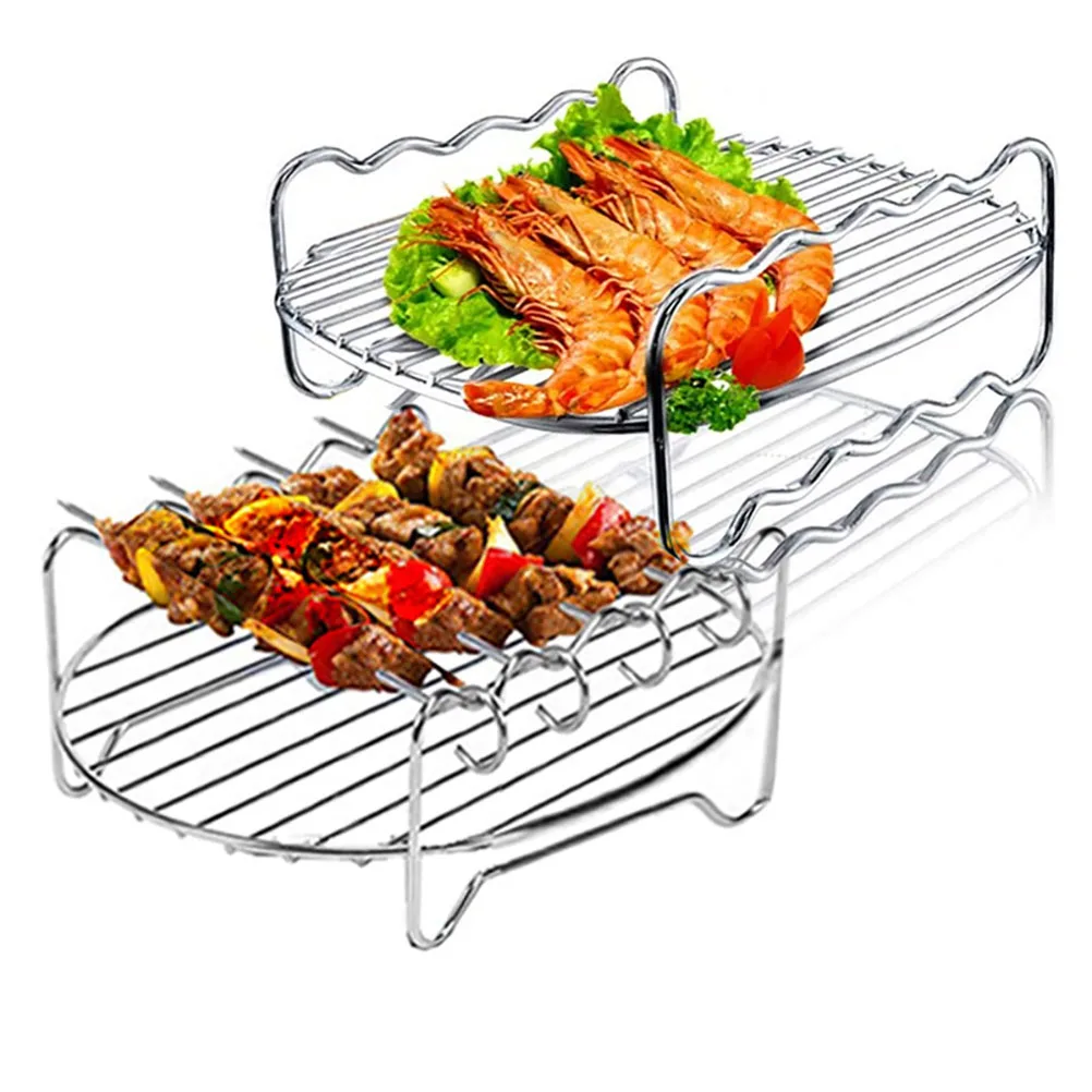 

1Pcs Double Layer Stainless Steel Replacement BBQ Rack Layer Skewers Baking Tray Barbecue Cooking Grilling Tools
