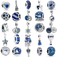 fine blue charm starry sky and snowflakes beads for women jewelry making fit original pan bracelet fine pulsera pendant gift diy