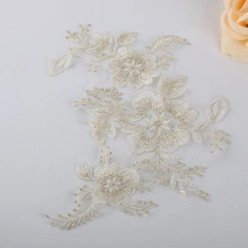 3 шт. серебристые кружевные патчи Аппликации вышивка кружевная отделка ткань для