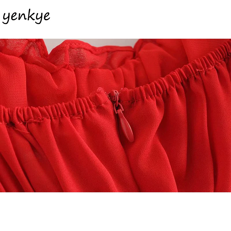 

Sexy Sling Red Dress Women Sleeveless V Neck High Waist A-line Mini Summer Chiffon Dress DDOM9217