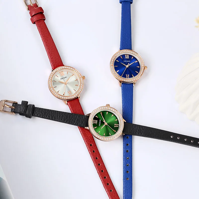 Часы MEGIR женские кварцевые аналоговые модные повседневные Роскошные с кожаным