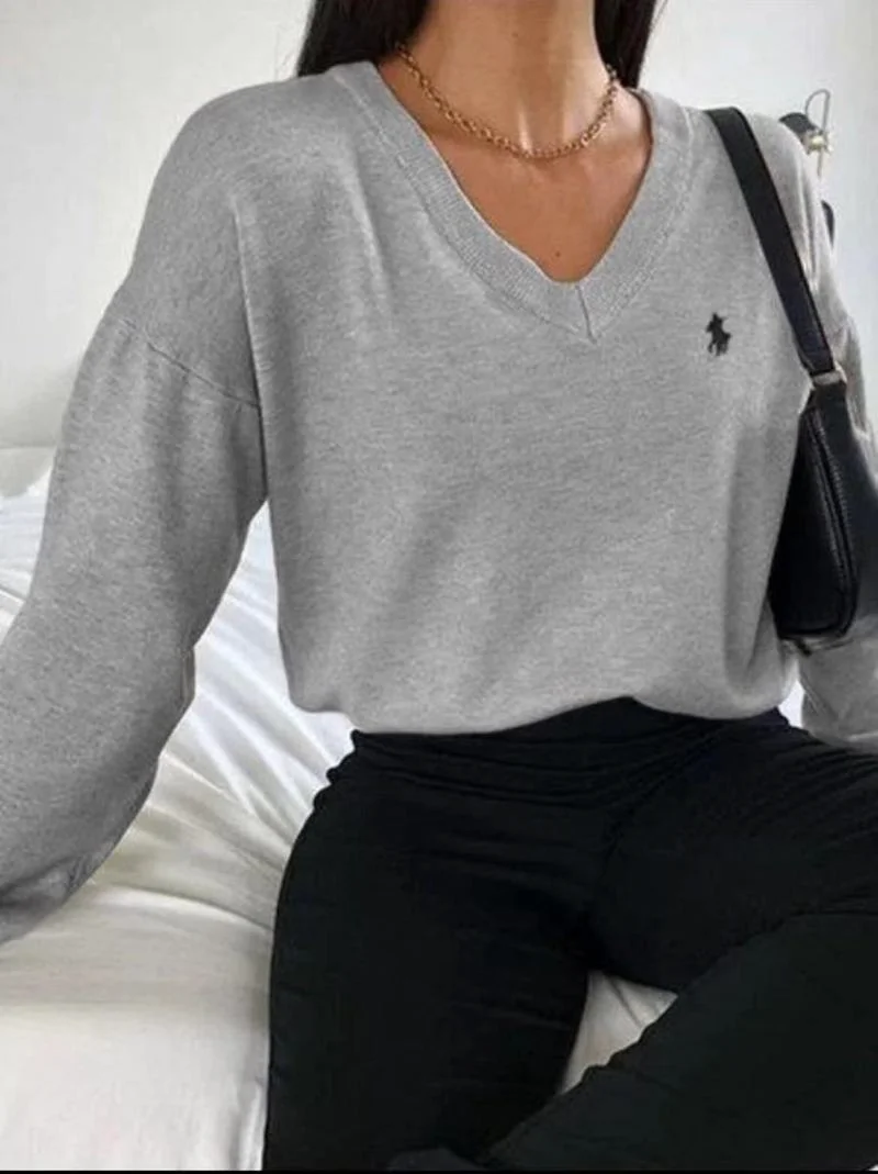 

Women Spring Autumn Casual Loose Pullover Warm All-Match Tops Chic Streetwear Jumpers Vintage Solid Color V-Neck Knitted Sweater