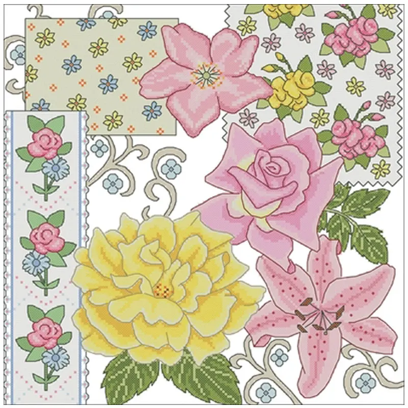 

Roses and lilies patterns Counted Cross Stitch 11CT 14CT 18CT DIY Chinese Cross Stitch Kits Embroidery Needlework Sets