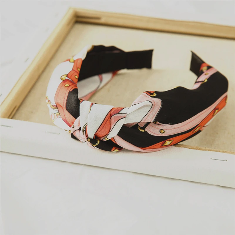 Обруч с цветочным принтом и цепочкой узел посередине обруч для головы Женский