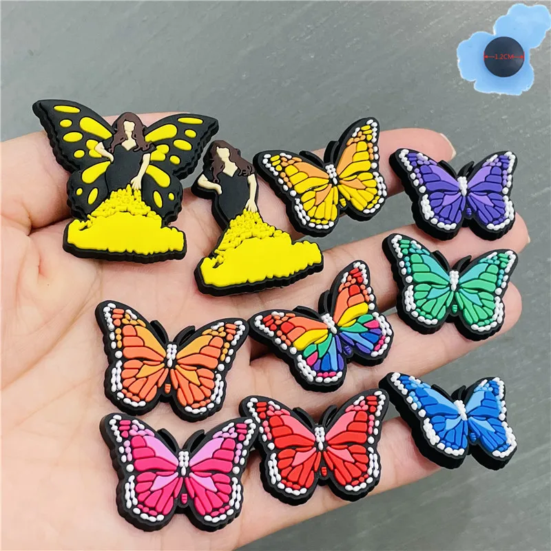 

New Arrival 1pcs Colorful Butterfly Shoes Accessories PVC Garden Shoe Decorations Fit Croc Jibz Charm Children Party Present