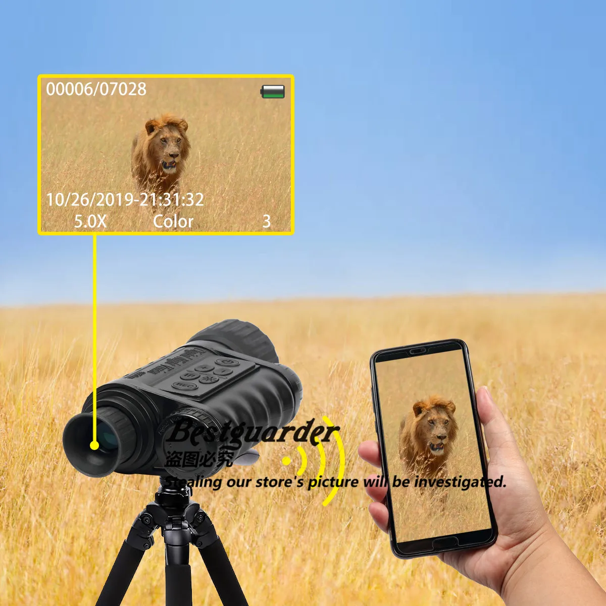 Bestguarder WG-50 Plus телескоп ночного видения с функцией Wi-Fi ИК Монокуляр для дикой