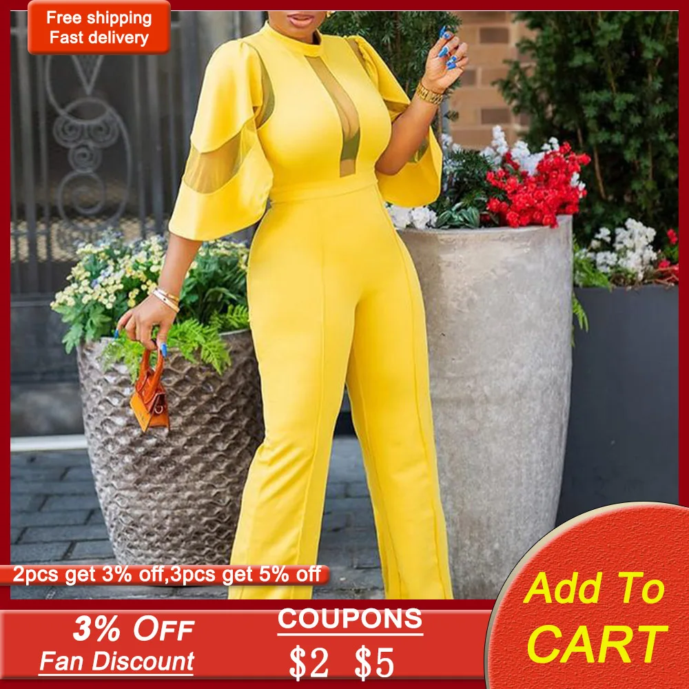 Элегантные желтые женские комбинезоны с завышенной талией африканские