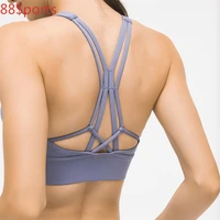 new cross back padded strappy sports bras high neck women push up bra top long crop yoga bra workout fitness accessories