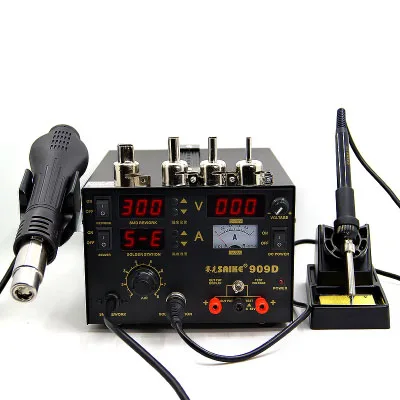 

New 220V Saike 909D 3 In 1 Rework Station With Hot Air Gun Smd Soldering Tool