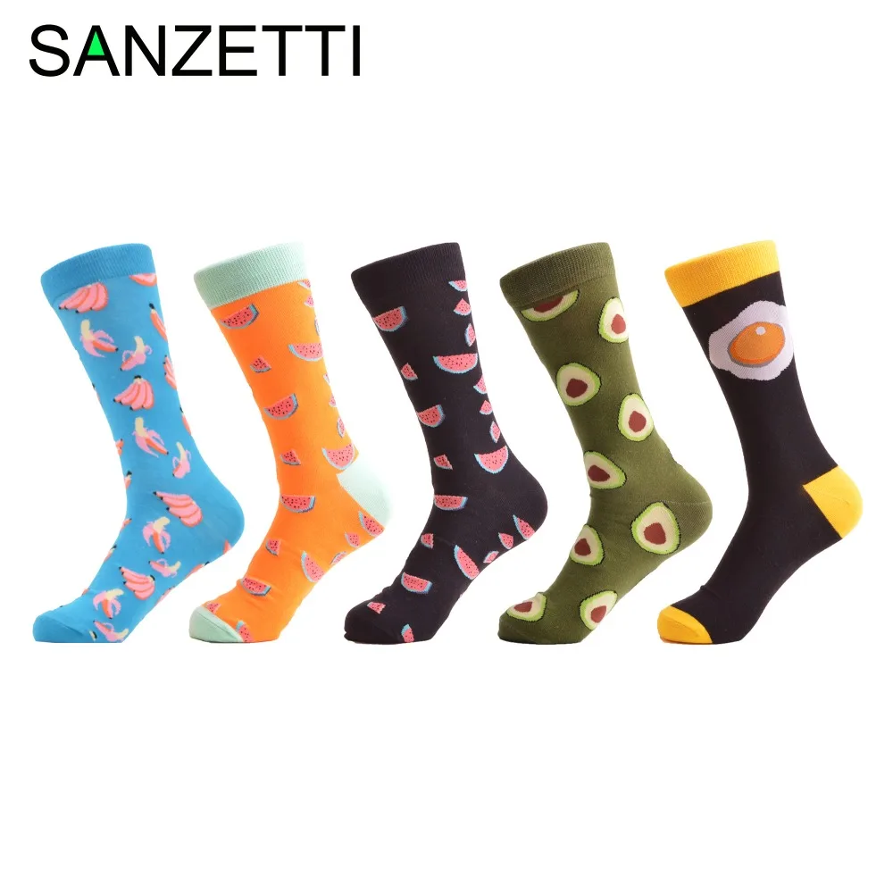 SANZETTI, 5 пара/лот, женские забавные носки из чесаного хлопка с рисунком Фламинго арбуза, цветные женские повседневные носки для вечеринок