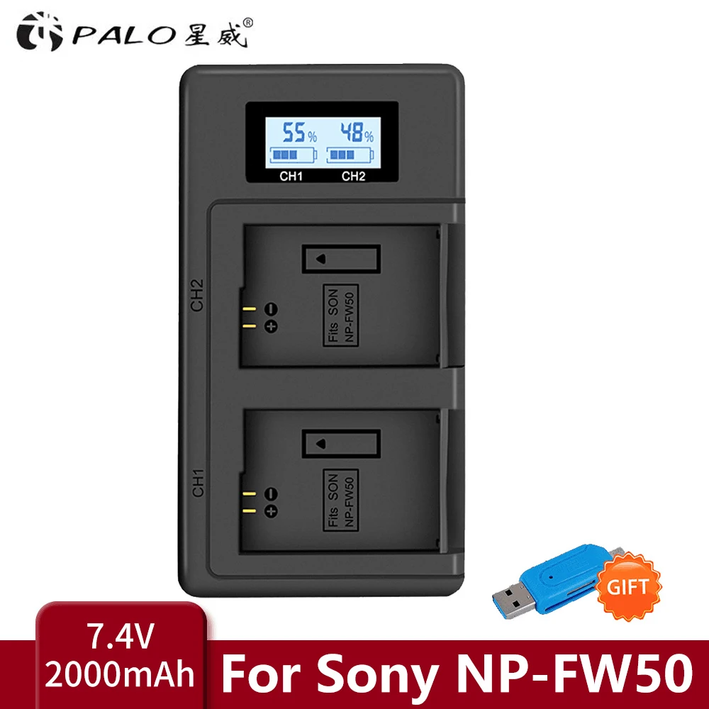 Зарядное устройство для фотоаппарата NP FW50 + ЖК дисплей USB Dual Sony Alpha a6500 a6300 a6000 a5000