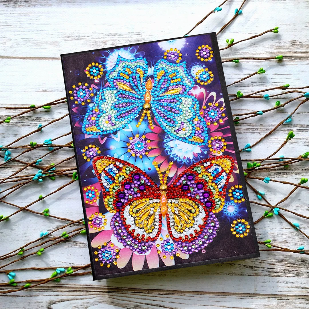 Newst DIY Butterfly Flower Special Shaped Diamond Painting 64 Pages Notebook Sketchbook Diary Book Embroidery Kits Diamond