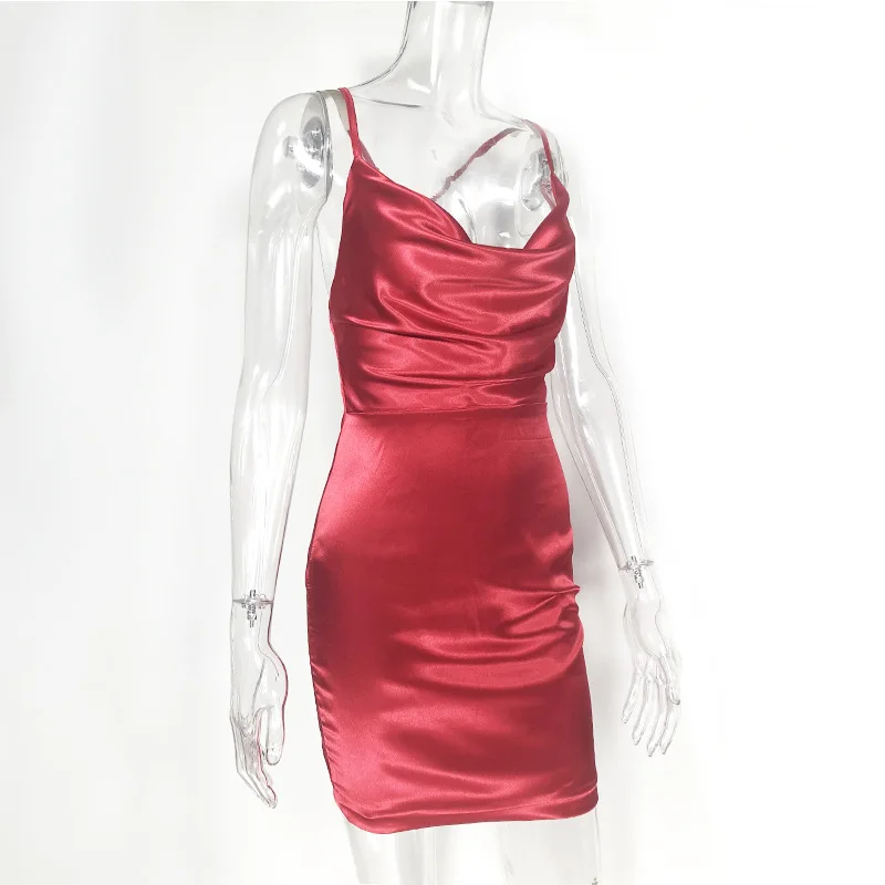 Red Satin Dress Women Bodycon Leopard Print Summer Sexy Dresses Party Night Club Wear Mini Vestidos | Женская одежда