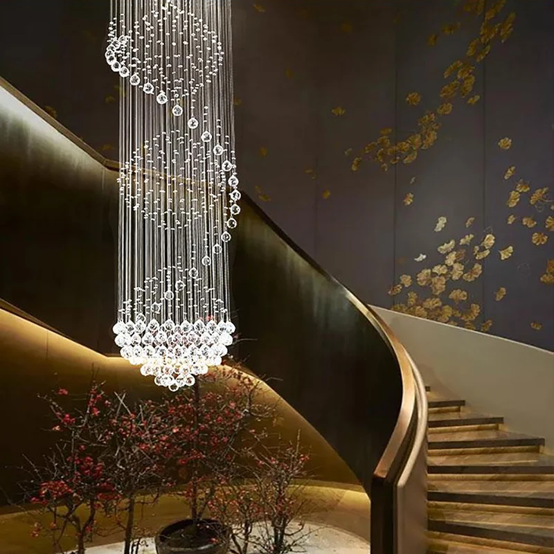 

Long Crystal Chandelier Luxury Lamp Modern Large LED Staircase Light Ball Cristal Lustre Fixtures For Living Room Lobby Stair