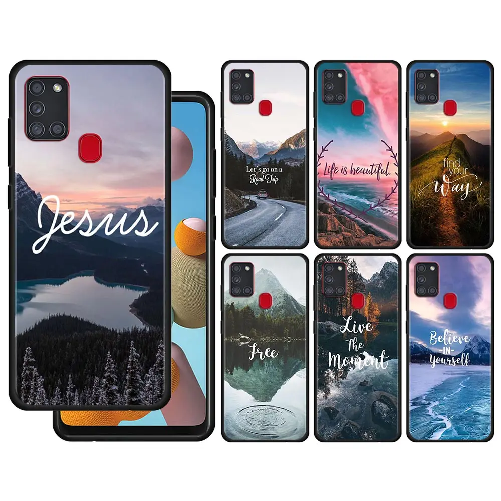 

Travel Mountain Sea Beach Black Case For Samsung Galaxy A51 A12 A21s A22 A71 A31 A52 A32 A02s A11 A72 A41 A42 A01 A02 A21 Funda